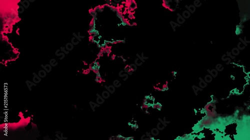 Abstract pink and green fluid paint texture animation featuring vibrant watercolor flows and organic patterns on a dark background, ideal for motion graphics, VJ loops, and digital art projects.