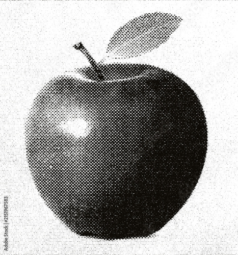 Distressed halftone apple graphic overlay with vintage print texture on transparent background