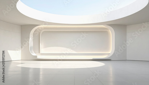 Modern minimalist interior with soft light and a large display niche