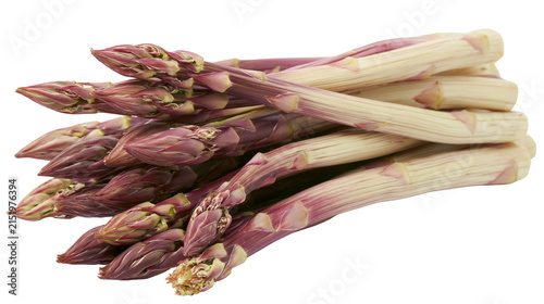 Purple and white asparagus spears pile