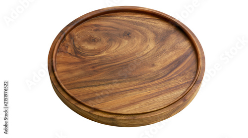 Round wooden serving board with carved rim