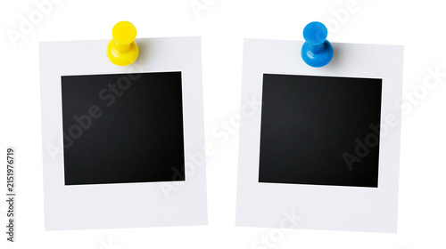 Obraz na płótnie Two blank instant photo prints with push pins