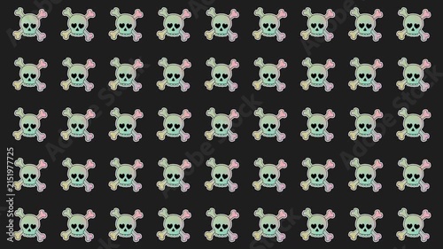 Halloween Holographic Heart Eyes Skull Stickers Pattern Background Loop