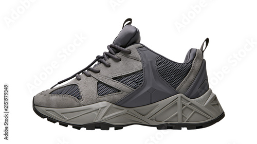 Foto Grey modern athletic sneaker with mesh panels and chunky sole