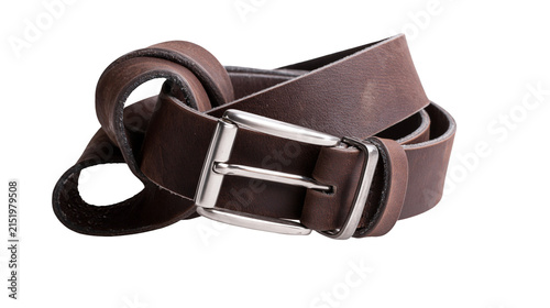 Brown leather belt with silver buckle