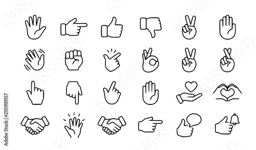 Cuadro en lienzo Hand gesture and communication outline icon set with editable stroke for web and