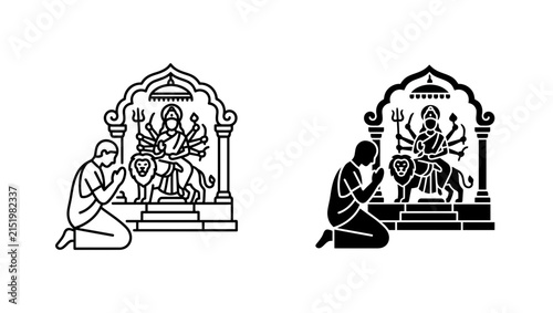 Person Praying to Hindu Goddess Deity Icon Set