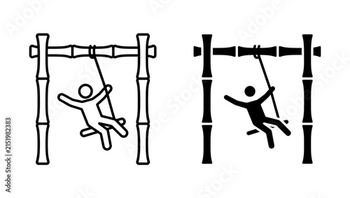 Person swinging on bamboo structure icons