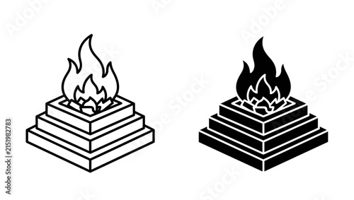 Sacrificial Fire Altar Icons in Outline and Silhouette Styles