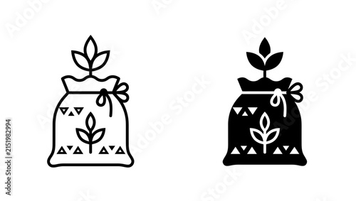 Set of organic seed bag icons in line and silhouette