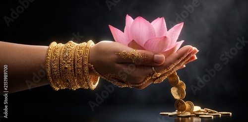 Lakshmi Hands with Lotus and Gold Coins – Prosperity