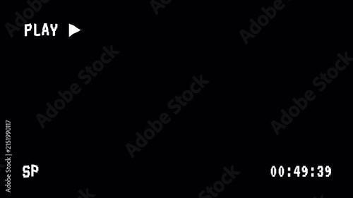 vhs tape playing vintage animation motion black background . Old VHS play and timecode