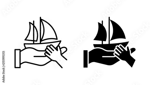 Sailboat icon held in open hands vector illustration