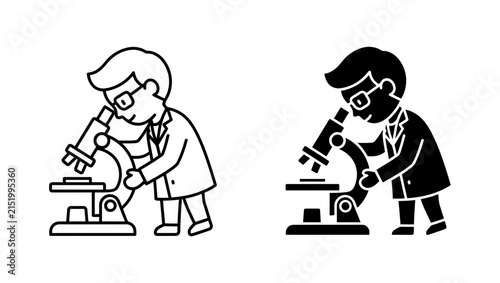 Scientist Using Microscope Vector Icon Set