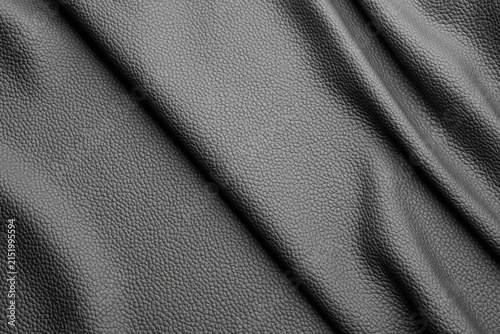 Black Leather Texture Background with Soft Folds and Grain Detail