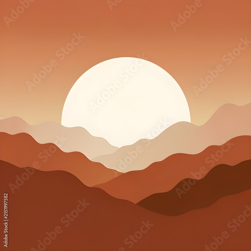 flat vector art of sunset over the mountains