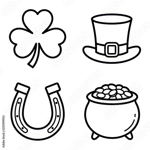 St Patricks Day symbols shamrock hat horseshoe pot of gold