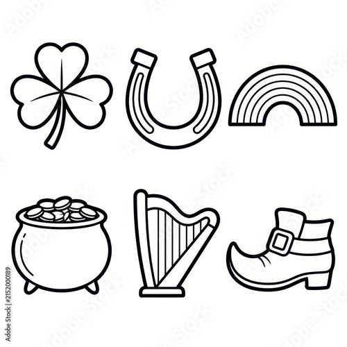 St Patricks Day symbols outline icons