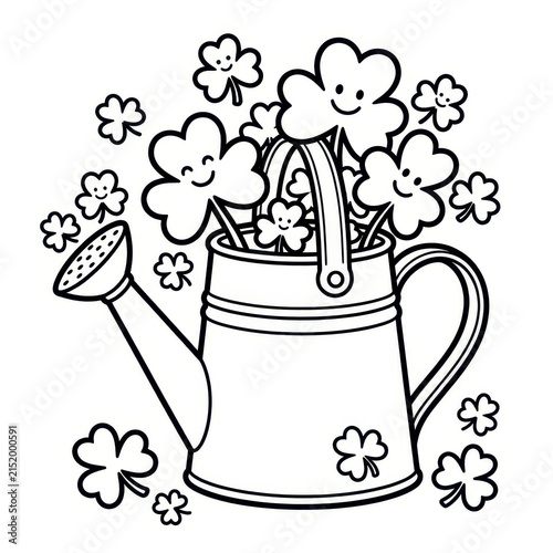 Cute shamrocks in a watering can with faces