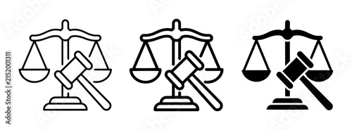 Justice Scales and Gavel Icons, Legal Symbolism, Law and Order Concepts, Courtroom Graphics