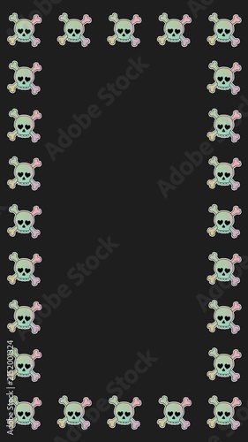 Halloween Holographic Heart Eyes Skull Stickers Vertical Frame Pattern Background Loop