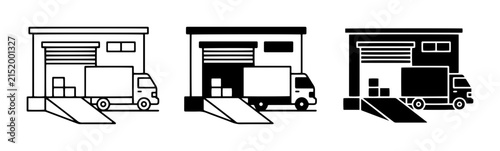 Warehouse Loading Dock Icons: Truck, Cargo, Shipping, Logistics, Delivery, Storage, Transport