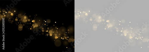 Cuadro en lienzo Stream of soft golden bokeh lights gently glowing diagonally on black background