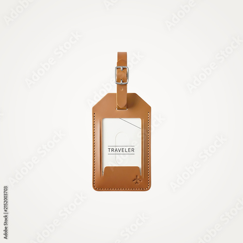Brown leather traveler tag with rope handle and metal clasp
