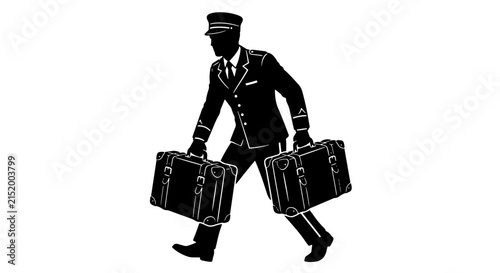 Foto Vintage Chauffeur Silhouette, Professional Driver Carrying Luggage, Retro Travel