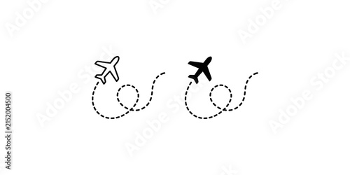 Картината върху платно Plane flight path with dotted trail line showing airplane journey and route loops