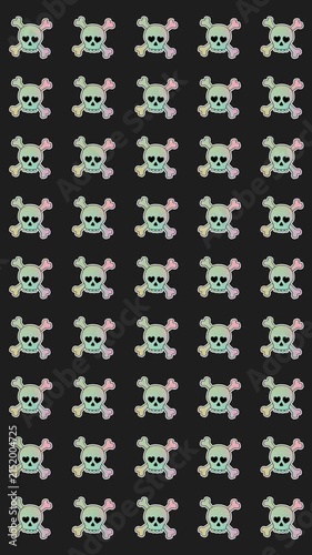 Halloween Holographic Heart Eyes Skull Stickers Vertical Pattern Background Loop