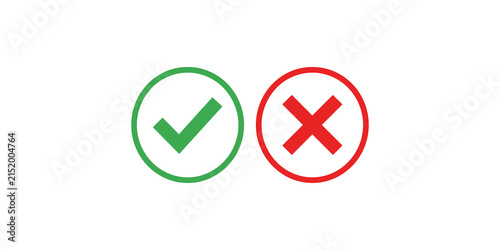 Cuadro en lienzo Green check mark and red cross icons representing correct and incorrect status symbols for user interface design feedback