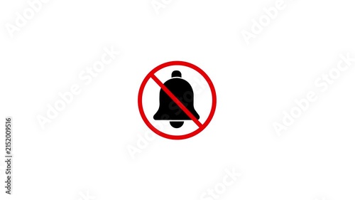 No notification symbol animation, muted alert sign, digital silence concept bell mute silent mode notification off