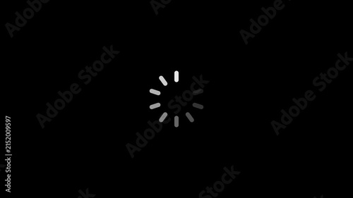 Minimalist white circular loading spinner animation on black background, for web and, app interface progress