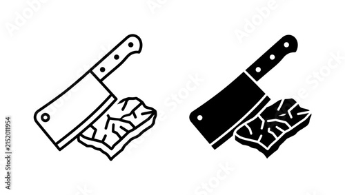 Meat Cleaver and Steak Slice Flat Vector Icon Set