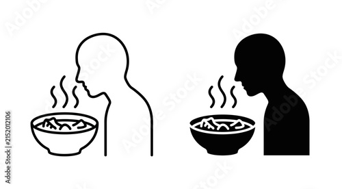 Person Smelling Hot Food Bowl Icon Set