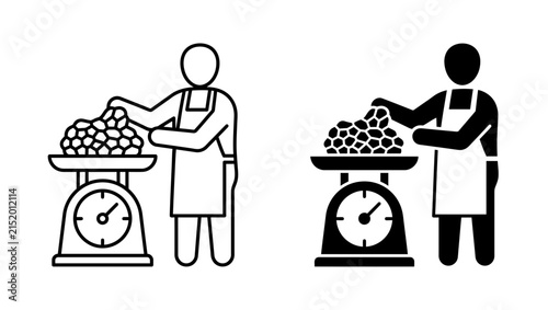Person weighing food on a scale icon set