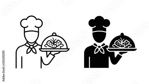 Professional Chef Holding Serving Platter Icon Set