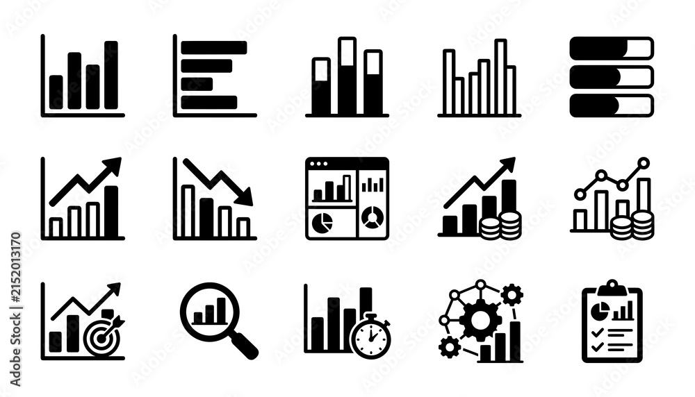 Obraz premium Collection of black business charts and graphs for data analysis and reporting
