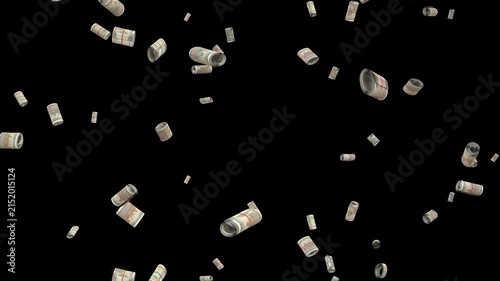 Falling rolled up Rupee bills loop Rain Wealth