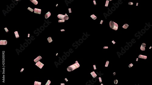 Falling rolled up Indonesian Rupiah bills loop Rain Wealth.