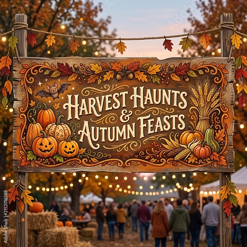 Autumn festival banner with pumpkins and fall decor for seasonal event promotion