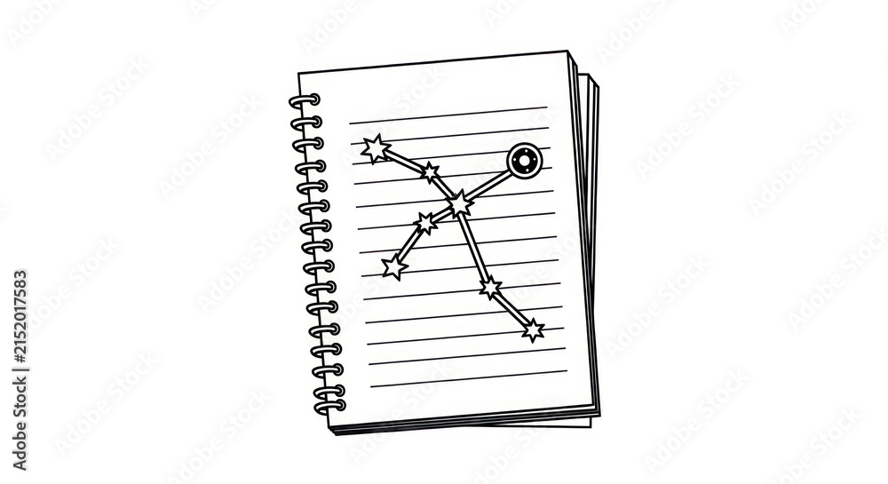 Naklejka premium Notebook with constellation drawing inside.