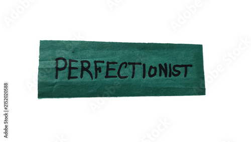 Perfectionist written on green sticky note isolated on transparent background