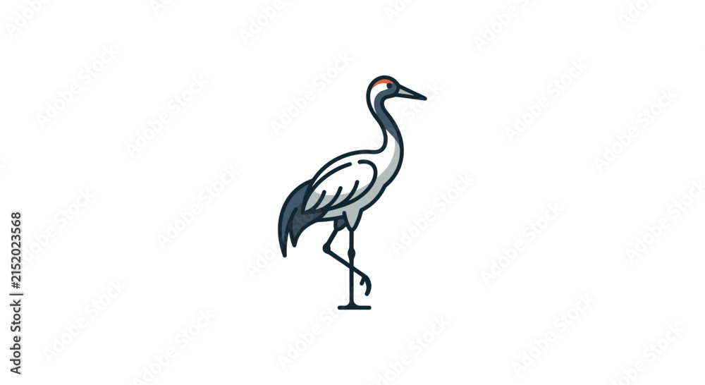 Obraz premium Standing grey crane bird wildlife line art illustration.