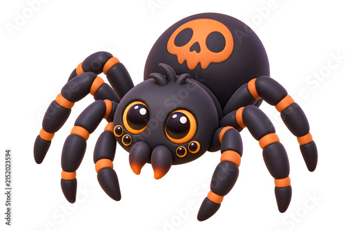 3D Cute Spider Character with Skull Tattoo Illustration on Transparent Background