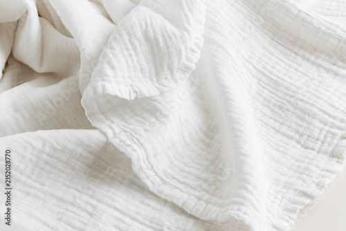 Soft White Crumpled Muslin Cotton Fabric Drapery Textile Texture Background