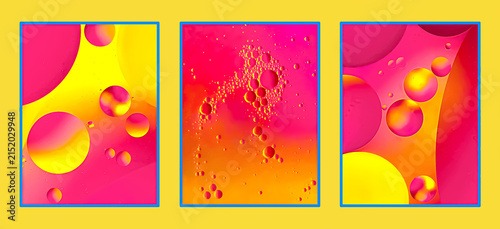 Bubbles triptych macro closeup wall art in shades of red and orange