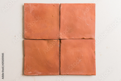 Top View Four Terracotta Clay Tiles Flat Lay Background