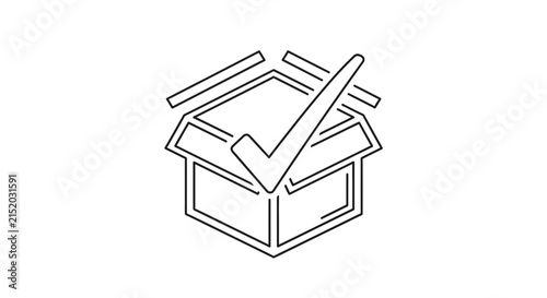 Open Box with Check Mark Icon: Delivery, Order Confirmation, Success, Shipping, Logistics